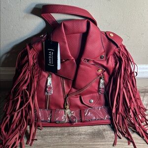 Morph Boutique Red Motorcycle Fringed Backpack New with Tags
